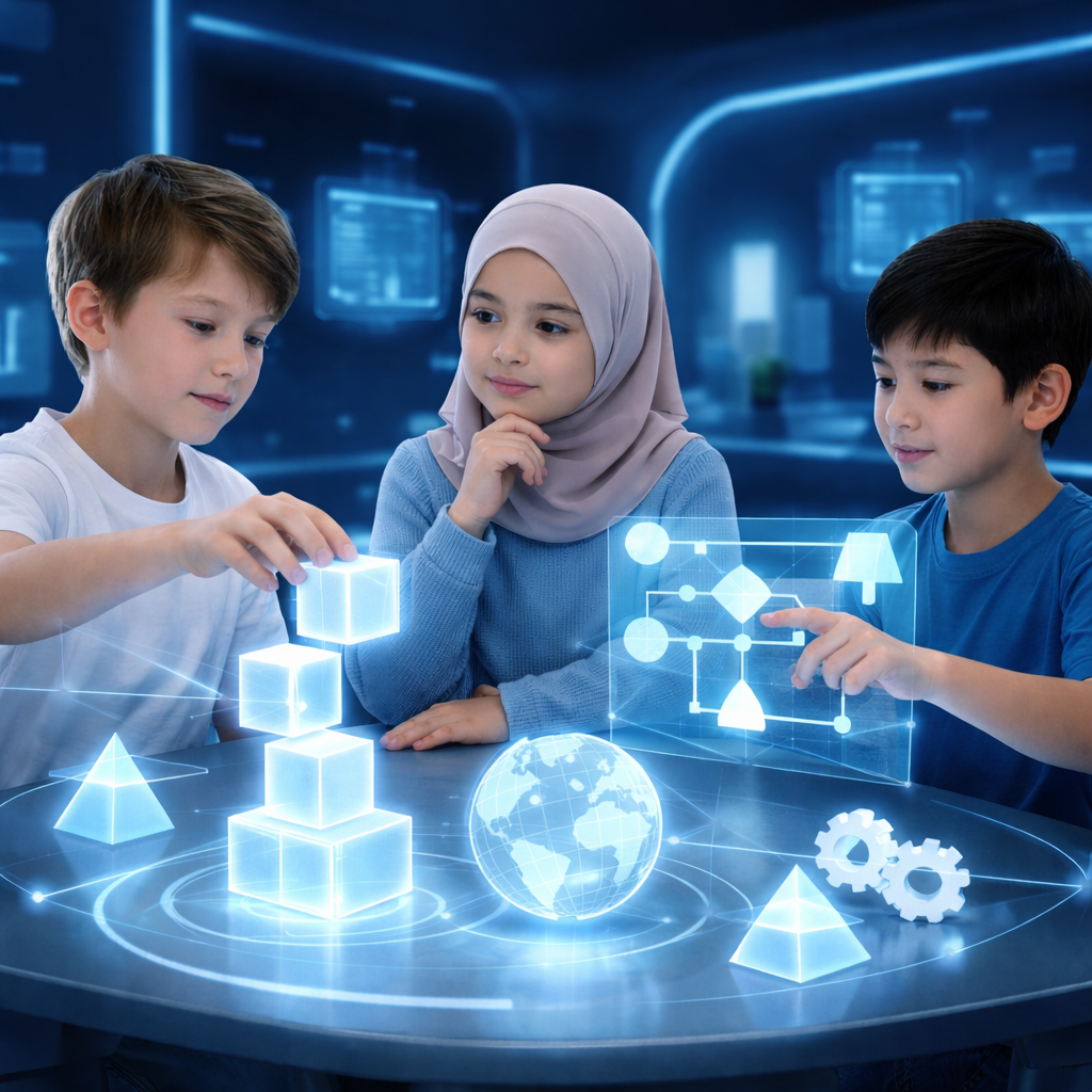 Children collaborating and learning together happily