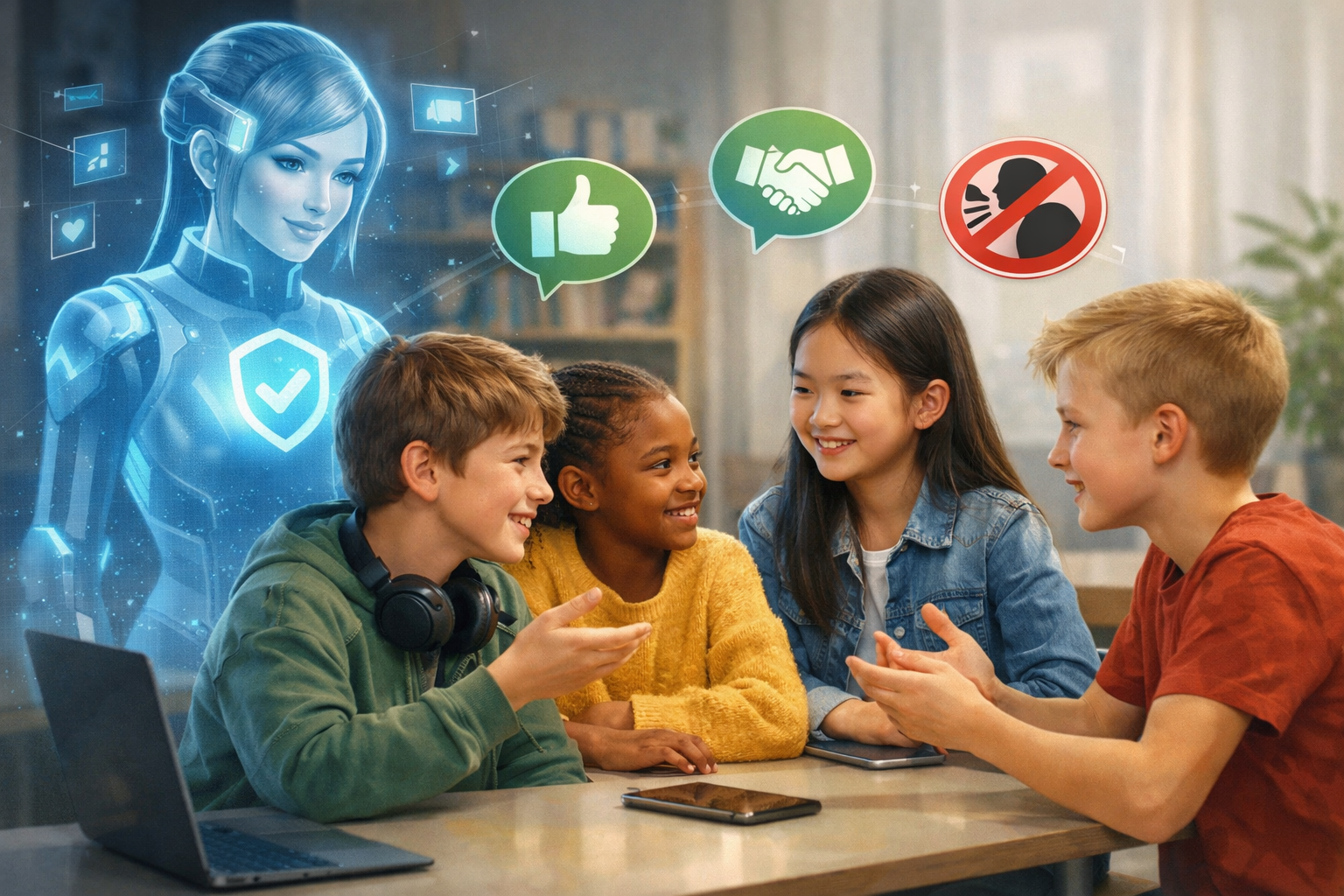 Child learning with AI technology and tablet